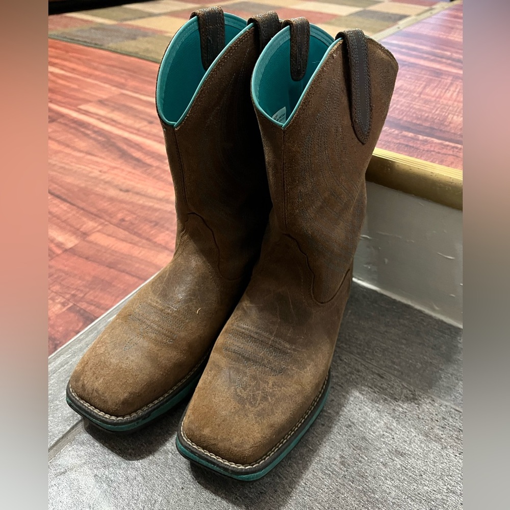 Ariat Brown Western Boots with Teal Lining